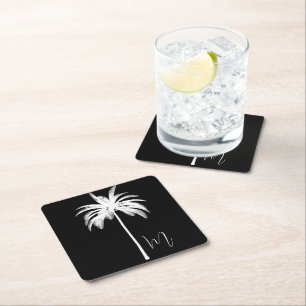 Dessous De Verre Carré Palmier élégant noir blanc