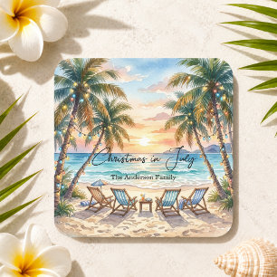 Dessous De Verre Carré Palmiers exotiques de plage Noël en juillet 