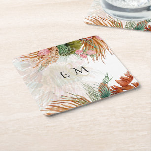 Dessous De Verre Carré Pampas Tropical Grass Terracotta Mariage