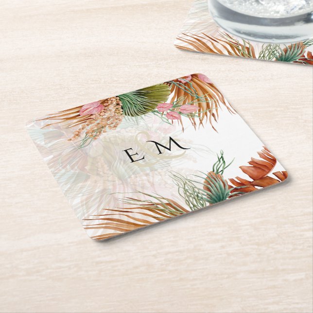 Dessous De Verre Carré Pampas Tropical Grass Terracotta Mariage (Incliné)