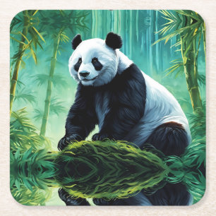 Dessous De Verre Carré Panda géant dans la forêt de Bamboo