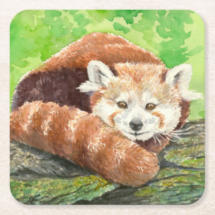 Dessous De Verre Carré Panda rouge