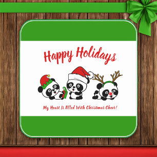 Dessous De Verre Carré Pandas de Noël personnalisés