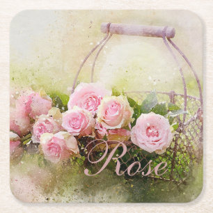 Dessous De Verre Carré Panier rose