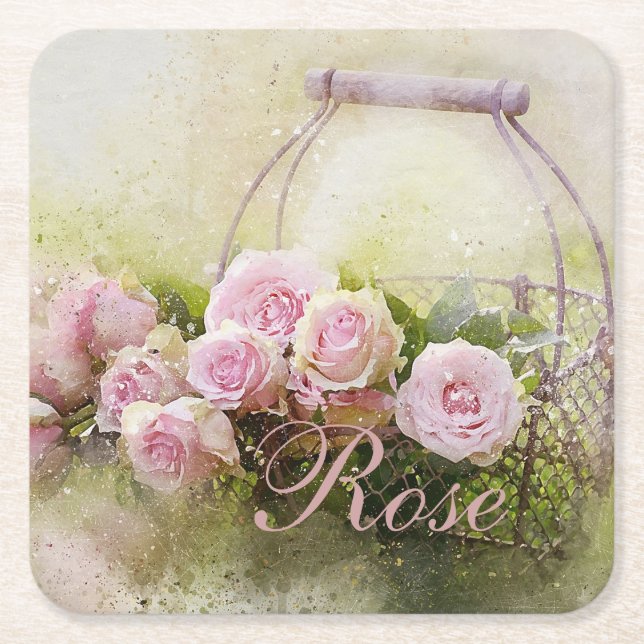 Dessous De Verre Carré Panier rose (Devant)