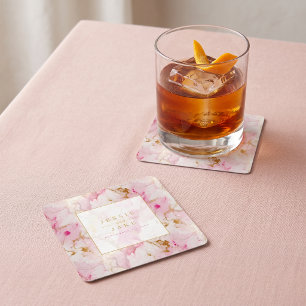 Dessous De Verre Carré Panneau de bienvenue de mariage en marbre rose et