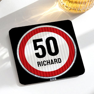 Dessous De Verre Carré Panneau de limitation de vitesse pour 50e annivers