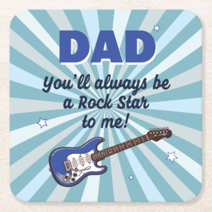 Dessous De Verre Carré Papa Guitare Électrique Rock Star Cool Bleu
