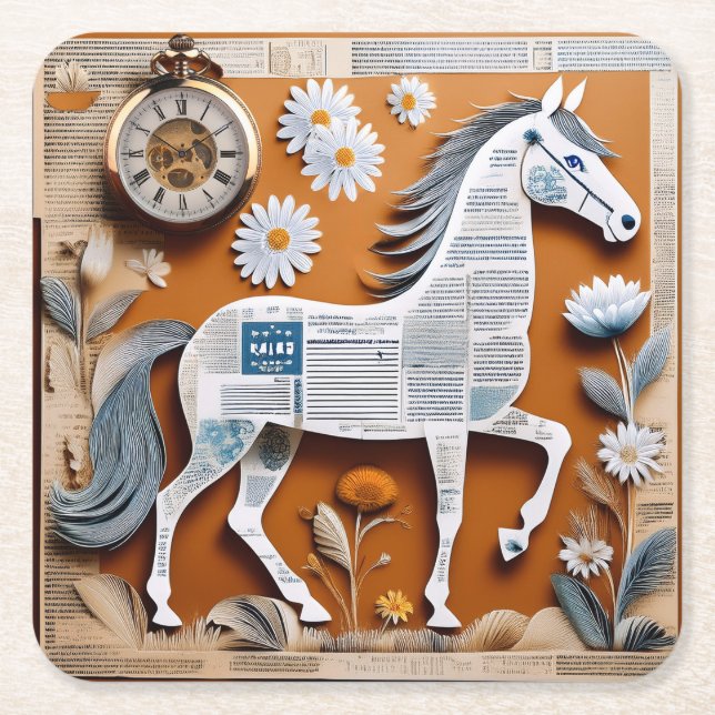 Dessous De Verre Carré paper horse coaster (Devant)