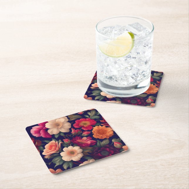 Dessous De Verre Carré Papier peint à motifs floraux (En situation)