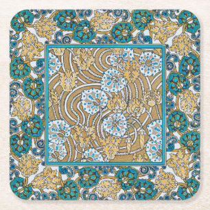 Dessous De Verre Carré papier peint bleu art nouveau cyclamen