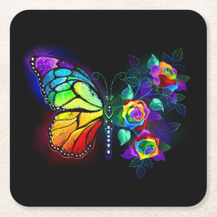 Dessous De Verre Carré Papillon arc-en-ciel