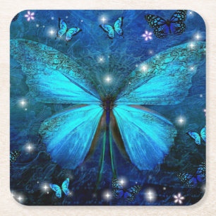 Dessous De Verre Carré Papillon bleu élégant