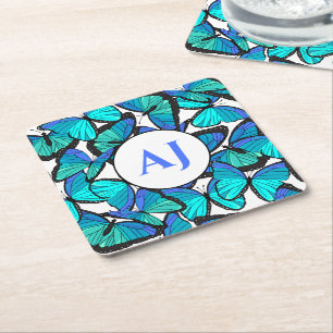 Dessous De Verre Carré Papillon bleu tropical Imprimer Monogramme
