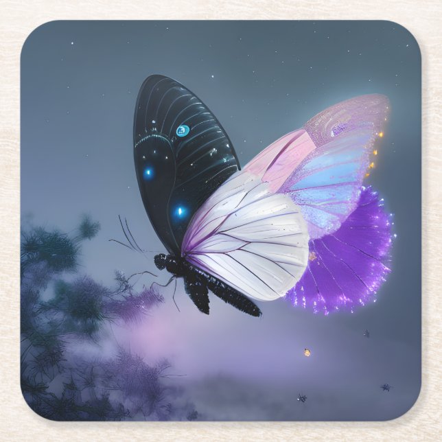Dessous De Verre Carré Papillon de Nuit Violet (Devant)