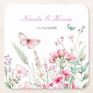 Dessous De Verre Carré Papillon Floral Rose Printanier Mariage