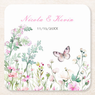 Dessous De Verre Carré Papillon floral vert de printemps Mariage