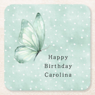 Dessous De Verre Carré Papillon Menthe Taches Blanches Anniversaire