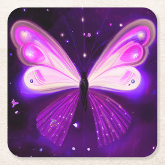 Dessous De Verre Carré Papillon rose et violet