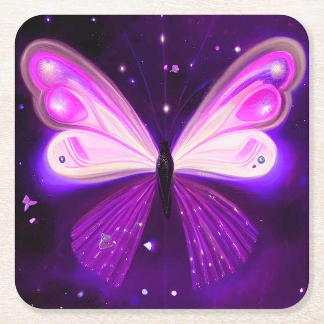Dessous De Verre Carré Papillon Rose et Violet (Devant)
