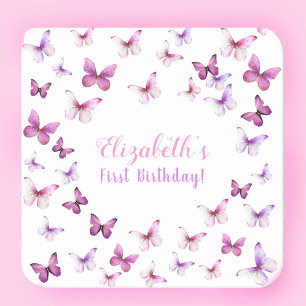 Dessous De Verre Carré Papillon rose Premier anniversaire bébé fille