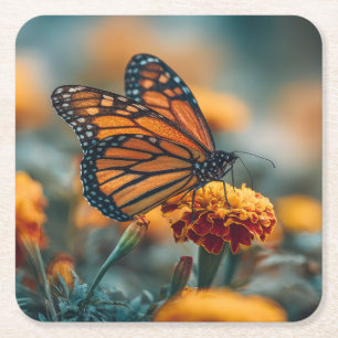 Dessous De Verre Carré Papillon sur un souci