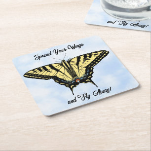 Dessous De Verre Carré Papillon Swallowtail Jaune Ciel Bleu Personnalisé
