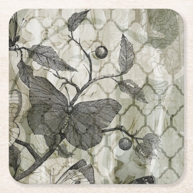 Dessous De Verre Carré Papillons Arabesques I (Devant)
