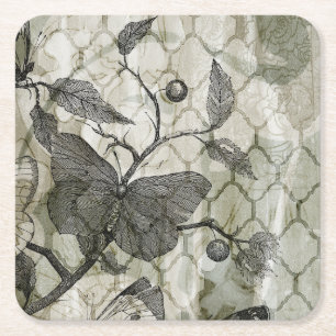 Dessous De Verre Carré Papillons d'arabesque I