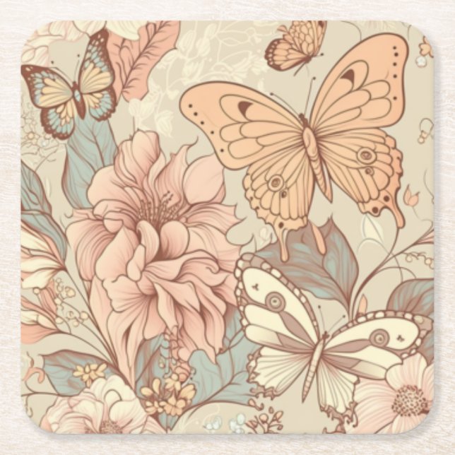Dessous De Verre Carré Papillons et fleurs (Devant)