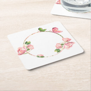 Dessous De Verre Carré papillons feuille verts aux fleurs roses chaudes