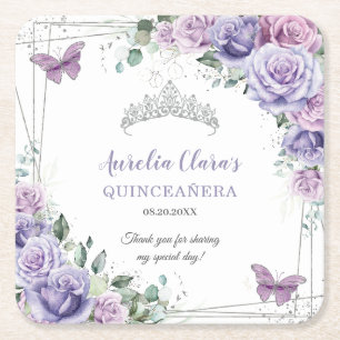 Dessous De Verre Carré Papillons floraux violets Lilac Quinceanera en arg