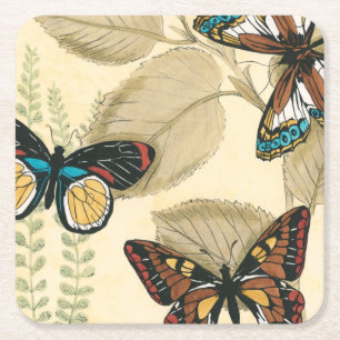 Dessous De Verre Carré Papillons glissant au-dessus du feuille