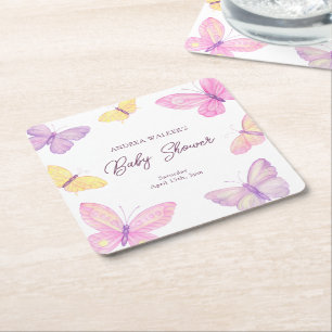 Dessous De Verre Carré Papillons Pastel Baby shower rose violet