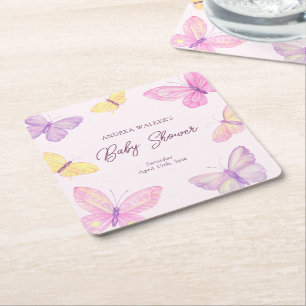 Dessous De Verre Carré Papillons Pastel Baby shower rose violet