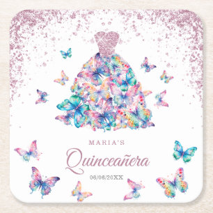 Dessous De Verre Carré Papillons rose Gold Sparkling Gown Quinceanera
