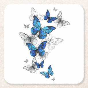 Dessous De Verre Carré Papillons volants bleus Morpho