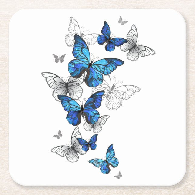 Dessous De Verre Carré Papillons volants bleus Morpho (Devant)
