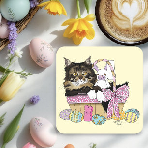 Dessous De Verre Carré Pâques Panier Tabby Kitten