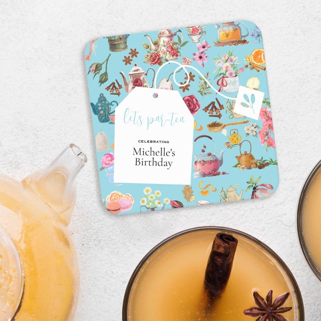 Dessous De Verre Carré Par Tea Blue Spring Floral fête d'anniversaire (Créateur téléchargé)