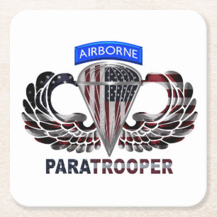Dessous De Verre Carré Parachutiste américain avec drapeau américain