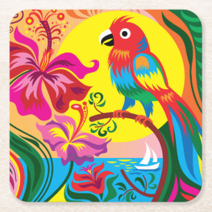 Dessous De Verre Carré Paradis du perroquet tropical