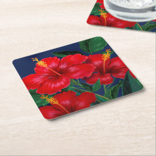 Dessous De Verre Carré Paradis tropical Hibiscus Hawaïen