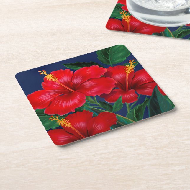 Dessous De Verre Carré Paradis tropical Hibiscus Hawaïen (Incliné)
