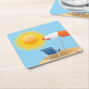 Dessous De Verre Carré Parapluie soleil et plage 