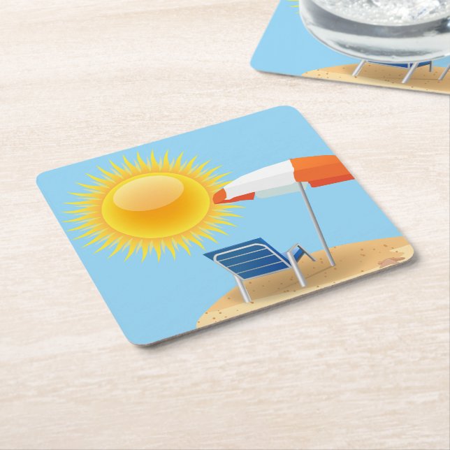 Dessous De Verre Carré Parapluie soleil et plage  (Incliné)