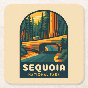 Dessous De Verre Carré Parc national de la Sequoia Vintage voyage Rétro