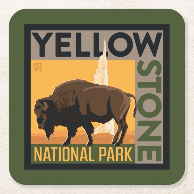 Dessous De Verre Carré Parc national de Yellowstone | Buffalo (Devant)