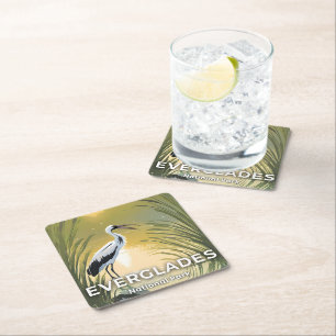 Dessous De Verre Carré Parc national des Everglades   Cigogne à l'aquarel