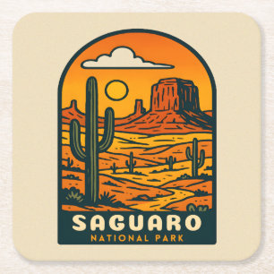 Dessous De Verre Carré Parc national du Saguaro Vintage voyage Arizona Re
